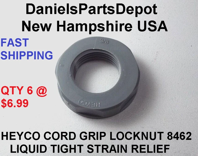 x6 HEYCO 3/8 NPT GRAY 8462 LOCKNUT FOR LIQUID TIGHT CORD GRIP CABLE GLAND