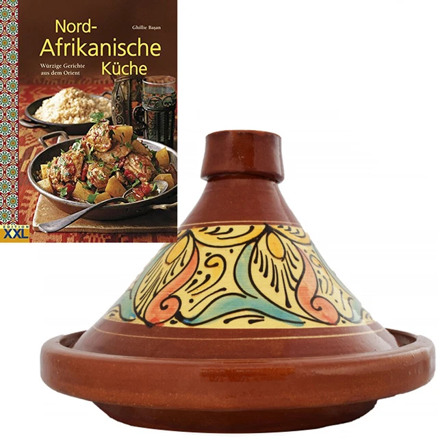 Juego de 2, olla marroquí Tajine Chaouen 35 cm + libro de cocina norteafricana