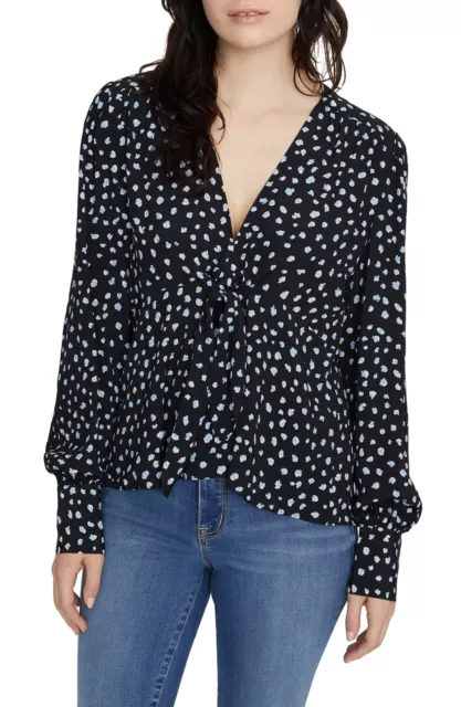 MSRP $99 Women's Sanctuary Ella Print Tie Front Blouse Blue Size Small