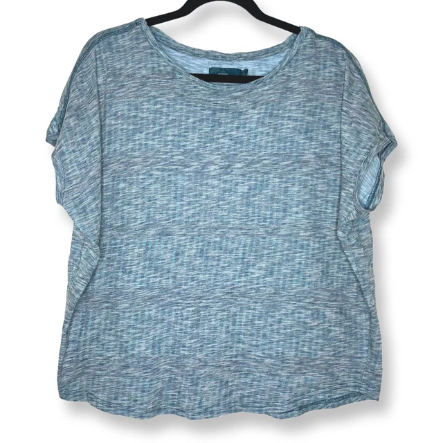 Prana Women Shirt Large Blue Short Dolman Sleeve Boat Neck Activewear Striped