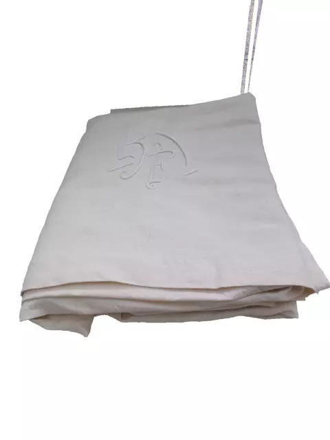 Drap ancien en lin 196X294-Monogramme RF-2 personnes-brodé à la main