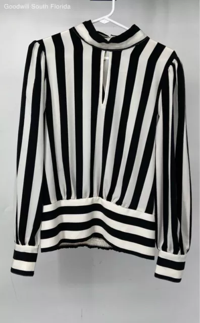 AUTHENTIC KARL LAGERFELD Paris Womens White Black Striped Blouse Top ...