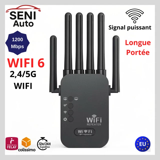 Répéteur WiFi 2.4GHz 300Mbps 6 Antennes - Amplificateur De Signal, 2 Ports LAN Gigabit, WPS - Compatible Toutes Box (intérieur/extérieur)