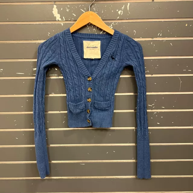 Vtg Abercrombie Kids Cardigan Sweater Long Sleeve Blue Girls Sz S