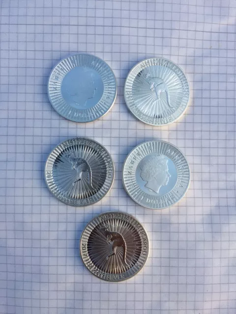 5x Australien - Känguru - 1 Dollar -1 oz - Silber - 2017