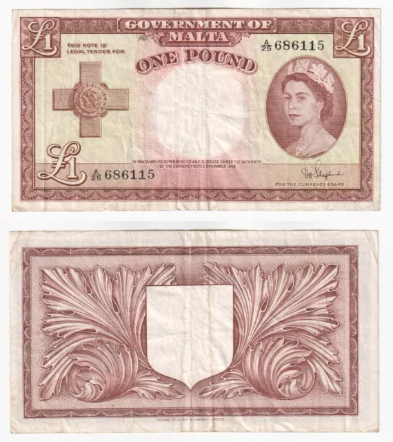 Malta £1 Pound Banknote (1954) P.24b - VF