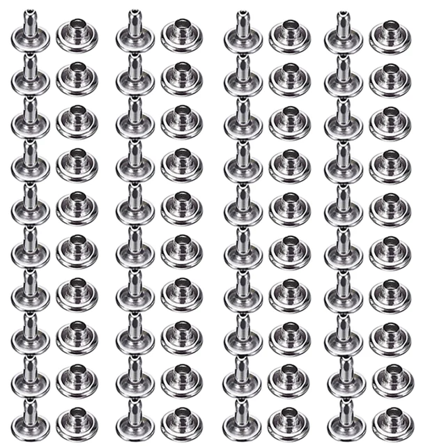 200pcs Anti Fade Durable Boots Double Round Cap 6mm Leather Rivets Tubular Metal