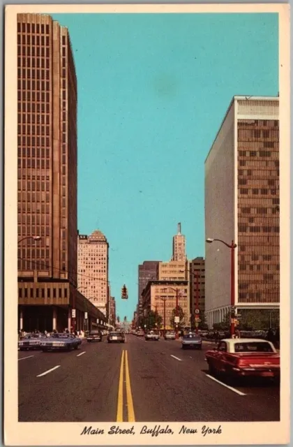 1960s BUFFALO, New York Postcard "Main Street" Downtown Scene Curteich Chrome