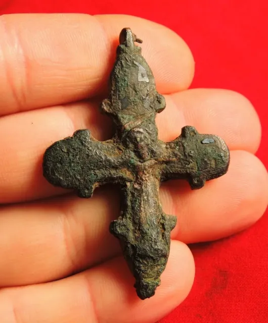 Ancient bronze part of the Viking encolpion great cross 10th-12th century