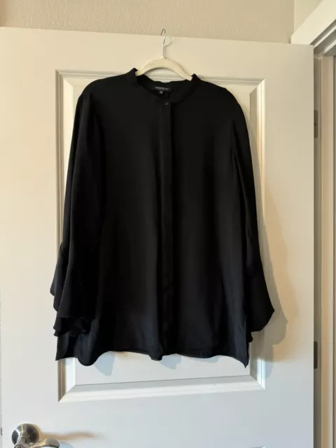 NEW Lafayette 148 100% Silk Desra Bell Sleeve Blouse Black XXL NWOT