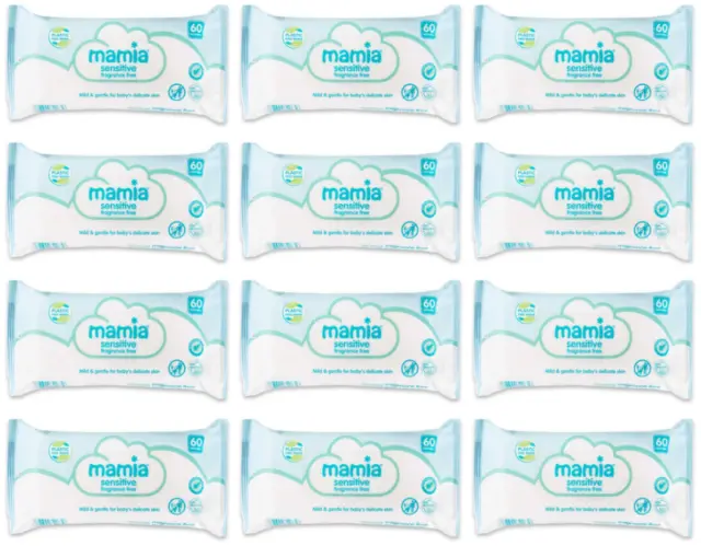 Aldi Mamia Sensitive Fragrance Free Soft & Gentle Baby Wipes 720 Wipes (12 x 60)