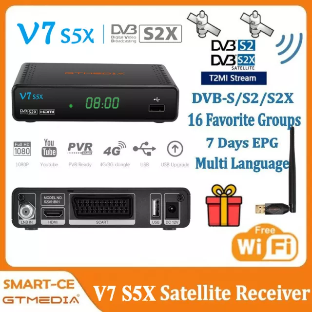 GTMedia V7S5X DVB-S/S2/S2X Ricevitore satellitare HDTV Decoder PVR HDMI AV+ USB Wifi 2