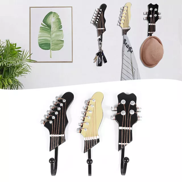 3PCS Retro Guitar Hooks Holder Wall Mounted Clothes Key Hat Hook Organizer Rack