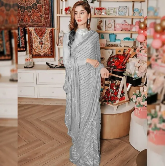 Saree Nouveau Designer Indien Pakistanais Mariage Georgette Party Wear Sari...