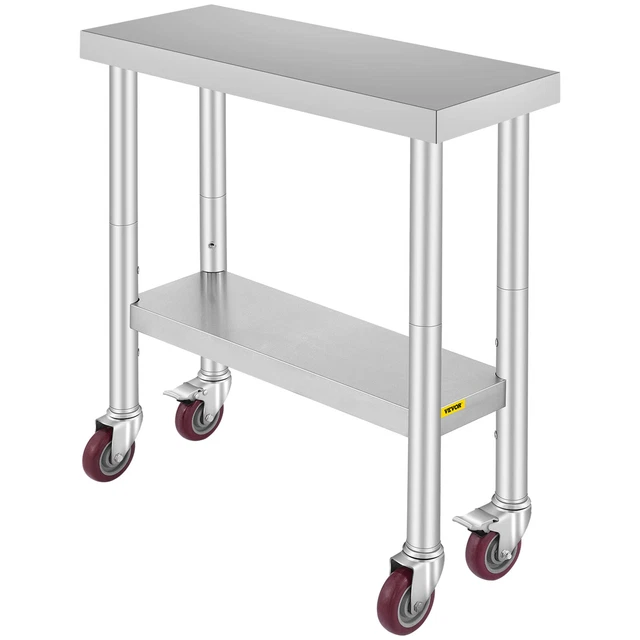 VEVOR 76X30X86cm Chariot Table De Travail Inox à Roulettes avec Freinage Cuisine