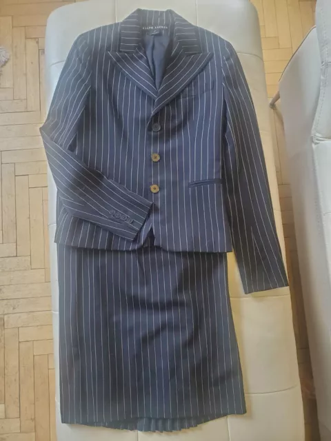 Ralph Lauren Collection black pinstripe skirt wool suit (blazer and skirt) sz 2