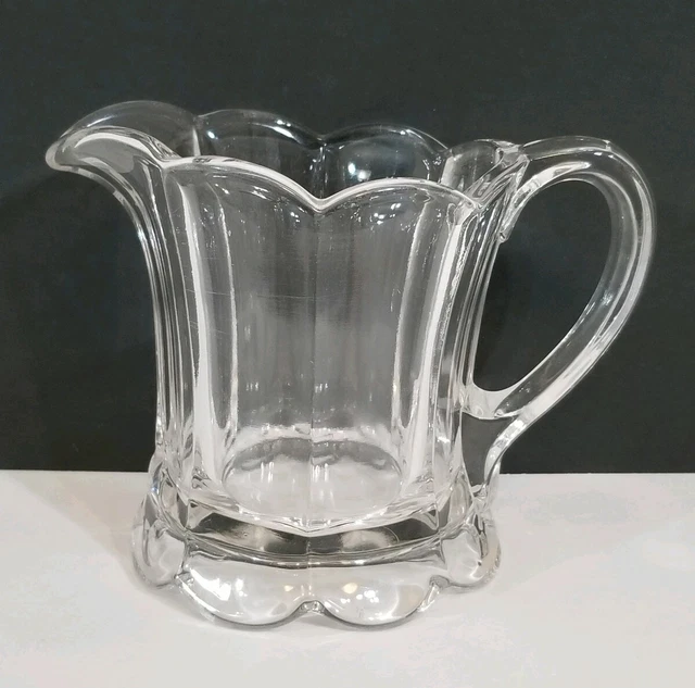 Vtg Glass Crystal Scalloped Edge Optic Panel Milk Creamer Pitcher