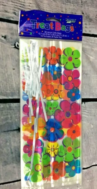 Bolsos de fiesta 20 unidades 5"" X 11,25"" florales retro mod bolsos hippie (H6)