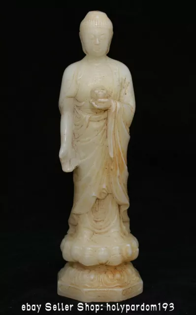 8" Ancient Chinese White Jade Carving Shakyamuni Amitabha Buddha Statue