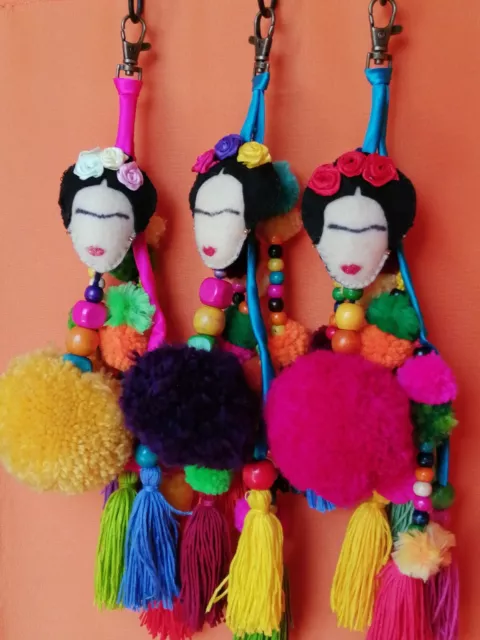 Frida Kahlo Pom Pom Tassel Bag Key Charm