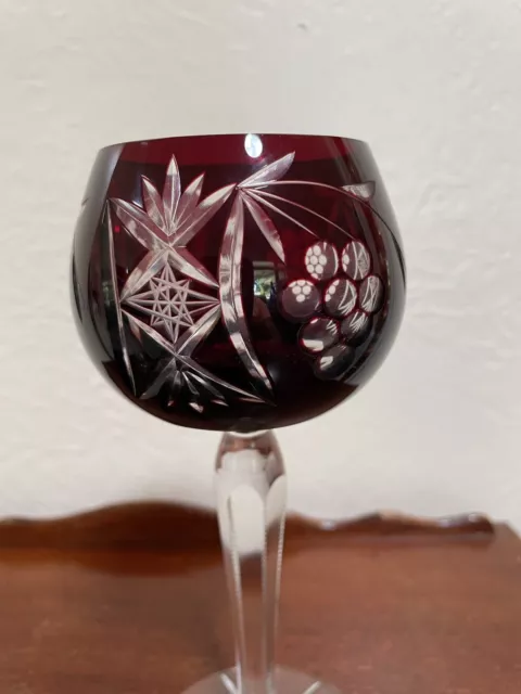 Bohemian crystal tall Wine Glass, green to clear cut (item #1222429)