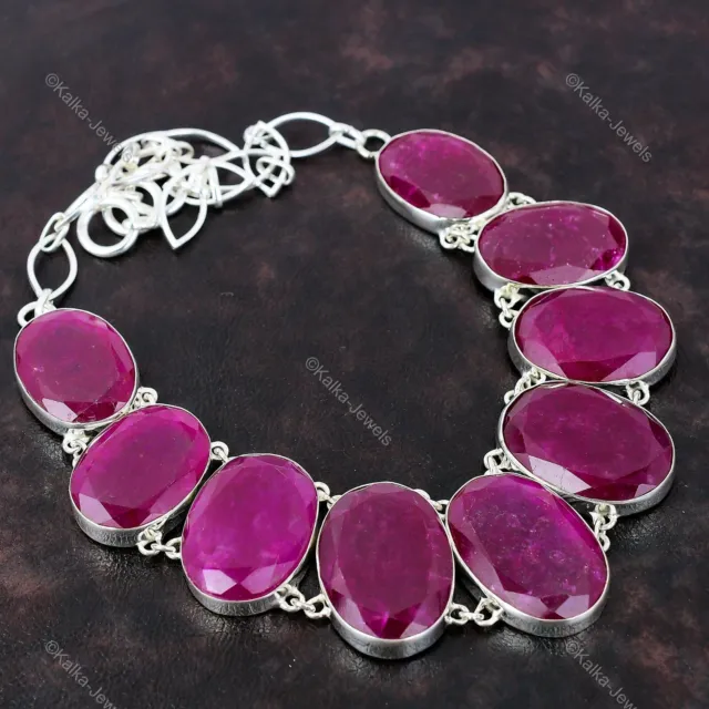 Faceted Red Stone Gemstone Necklace 925 Sterling Silver Adjustable Jewelry