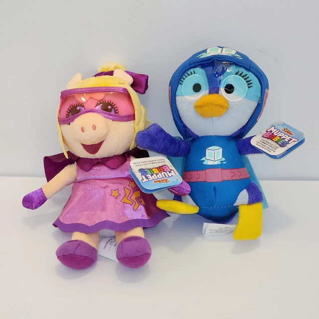 Lot of 2 DISNEY JR Muppet Babies Miss Piggy & Summer Penguin 8" Super Hero Plush