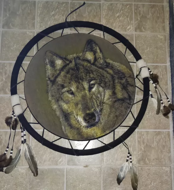 Beautiful Large 24" NATIVE AMERICAN DESIGN SPIRIT ANIMAL WOLF DREAM CATCHER 2