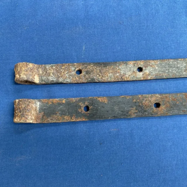 Pair Antique Hand Forged Iron Barn Door Strap Hinges 18 1/8 & 17 7/8" 3