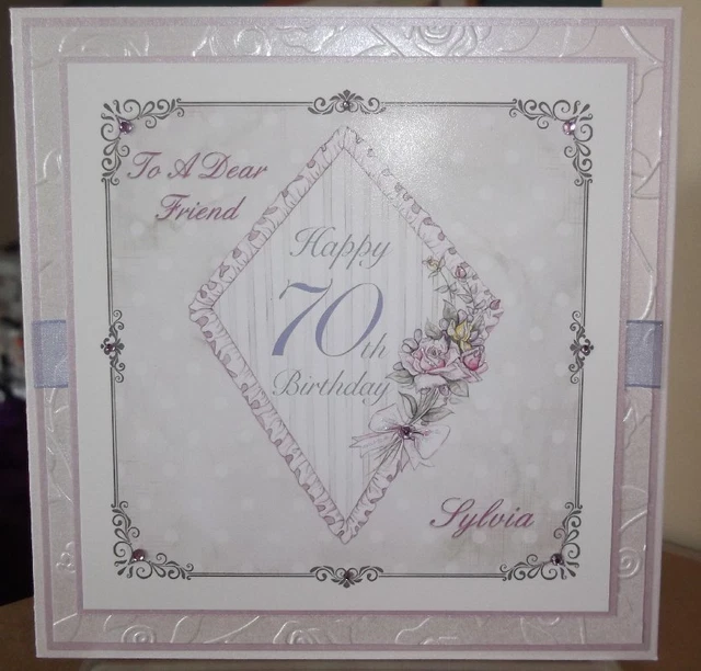 HANDMADE LUXURY VINTAGE Female 70Th Birthday Card With Flowers, Can ...