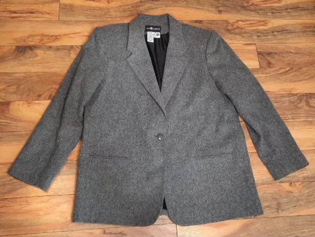 Vintage Sag Harbor Womens Wool Blend Blazer Jacket Size 18 Gray Oversized Long