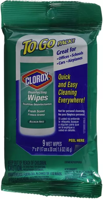 Clorox Disinfecting Wipes, Fresh Scent, to Go Pack!, 9 ct. (6 Pack)