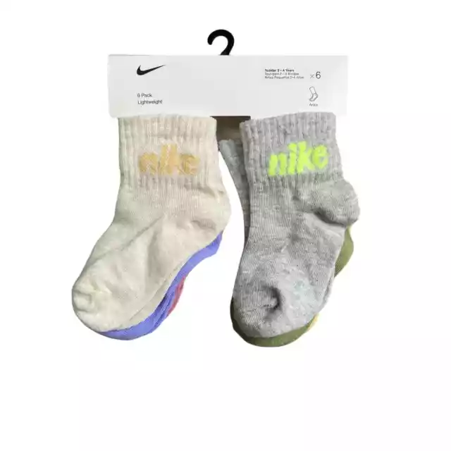 NIKE YOUTH TODDLER 6 Pack Ankle Socks Pink/Purple/Yellow/Green Size 2-4 ...