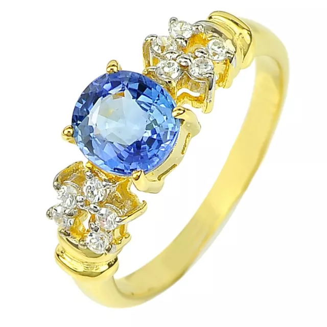 14K Solid Gold Ring Jewelry with Natural Blue Ceylon Sapphire & Diamond Size 6.5