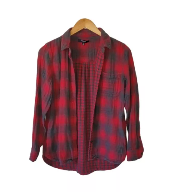 Madewell Plaid Ex-Boyfriend Shirt Womens XS Red & Gray Lansing Cotton Button Up