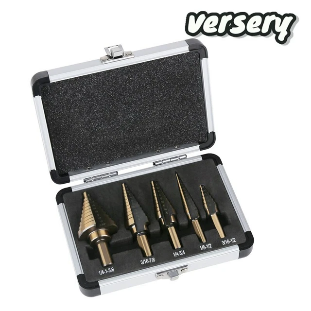 5 Pieces HSS Step Large  Cobalt Cone Drill Hole Cutter Bit Set Tool + Case Top