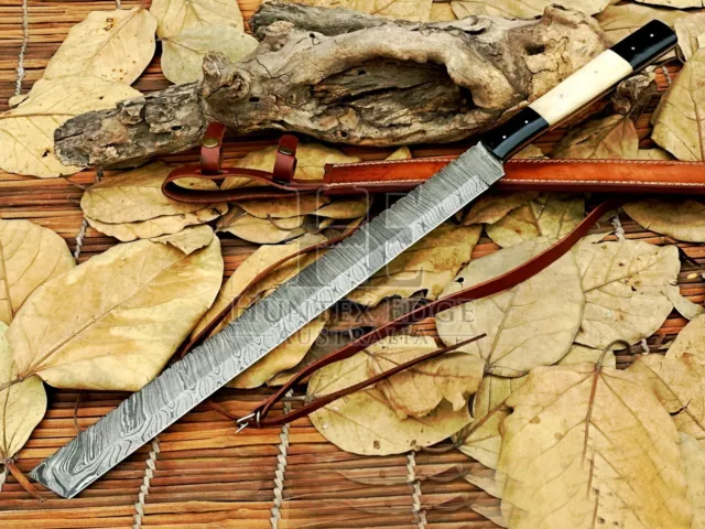 HUNTEX Handmade Damascus Blade,Camel Bone,70 cm Long Full-Tang Tanto Short Sword 2