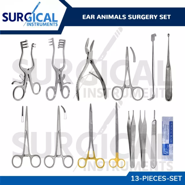 13 Pcs Ear Surgery Animals Set Surgical Veterinary Instruments kit German Grade