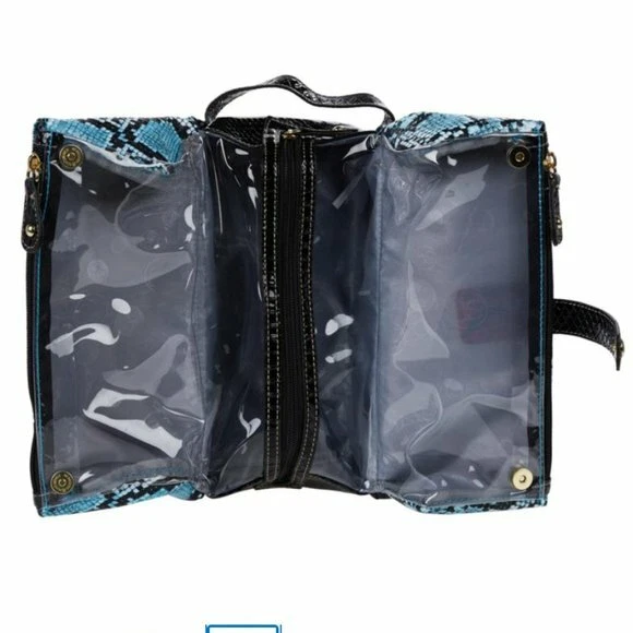 Samantha Brown Embossed  Snake Print 3 Compartment Organizer BLUE/BLACK nwt 2
