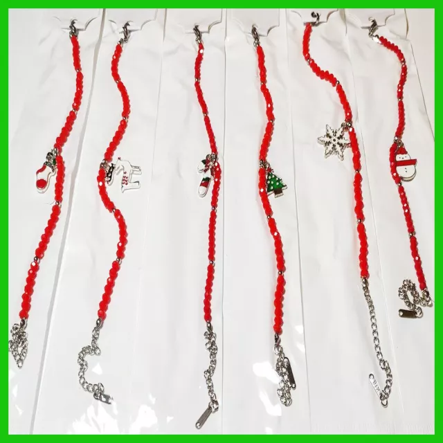 Bracciale Ciondolo Natale Rosso Vetro Decorazioni Acciaio Donna Braccialetto