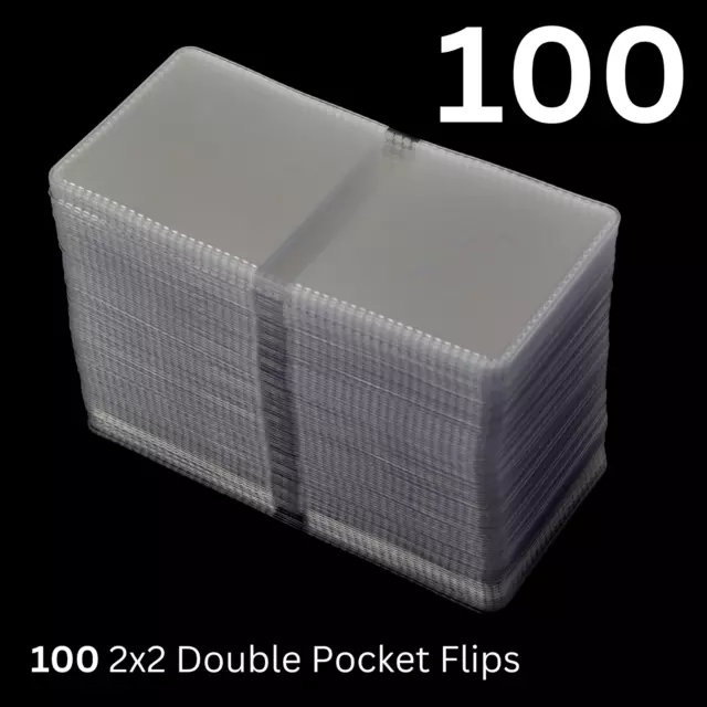 (100) 2x2 Double Pocket Vinyl Coin Flips for Storage & Display - Plastic Holders