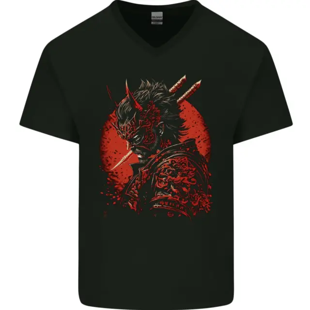 Bushido Samurai Devil Warrior Fantasy Mens V-Neck Cotton T-Shirt