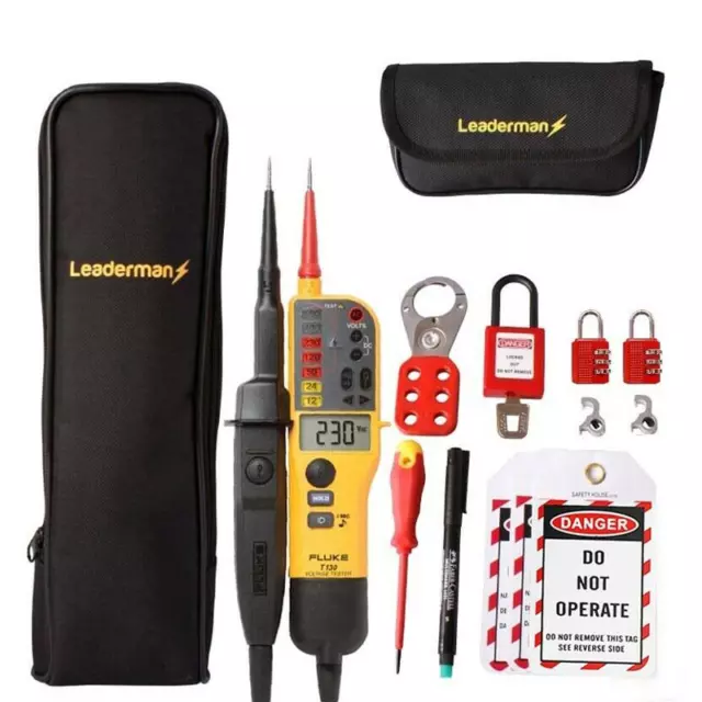 Fluke T130 Voltage Tester with Case And Leaderman MCB Lock Out Kit LOS-K1R KIT1Z