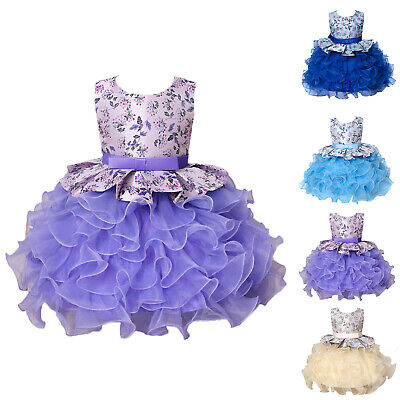 Bambino Bambine a Fiori Pizzo Bubble Vestito Da Ballo Increspature Orlo Princess Dress Party