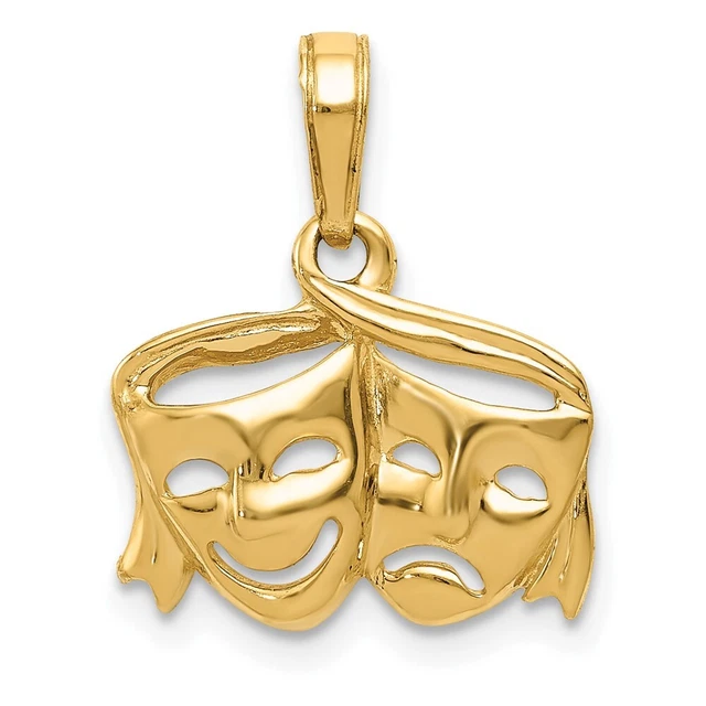 10K Yellow Gold Polished Open-Backed Comedy/Tragedy Pendant for Womens Best Gift