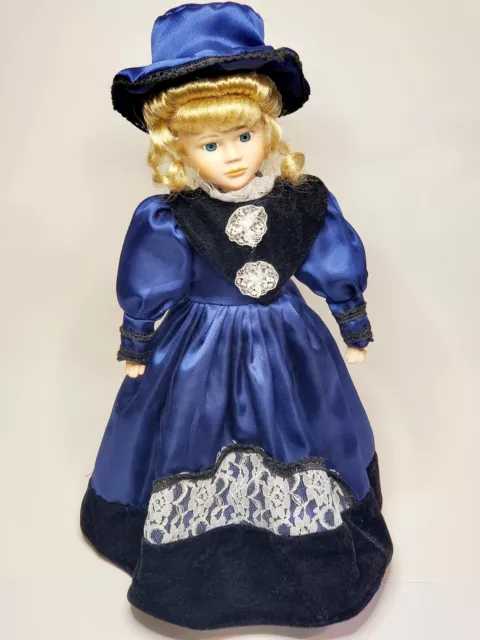 Vtg Heritage Mint Porcelain Doll Southern Belle Collection 18" Blonde/Blue Dress