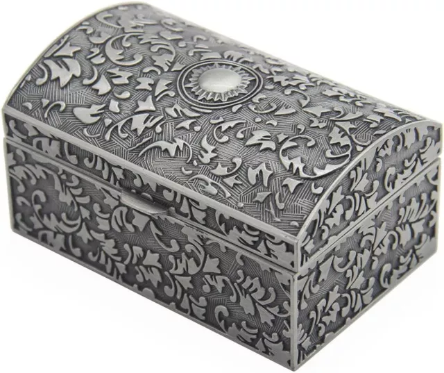 Vintage Metal Jewelry Box Small Trinket Storage Organizer Chest Ring Case Women