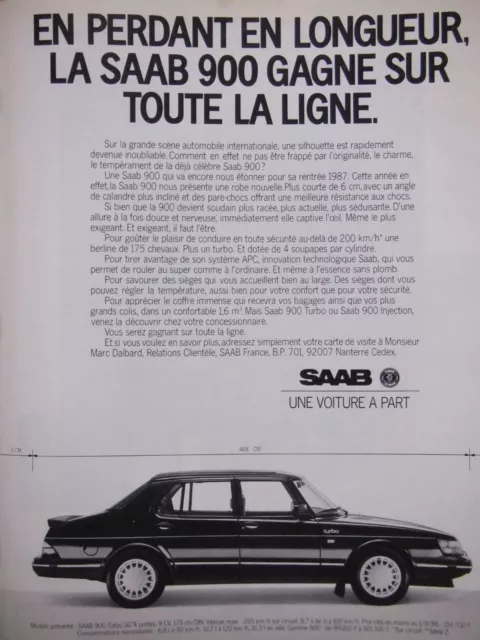 Publicité De Presse 1986 Saab 900 Turbo Une Voiture A Part - Advertising