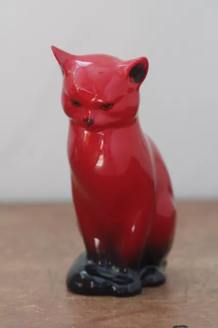 Vintage Royal Doulton Flambe Red Porcelain Cat  Figurine