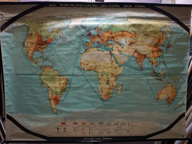 vintage world map economic use of the earth wall chart poster